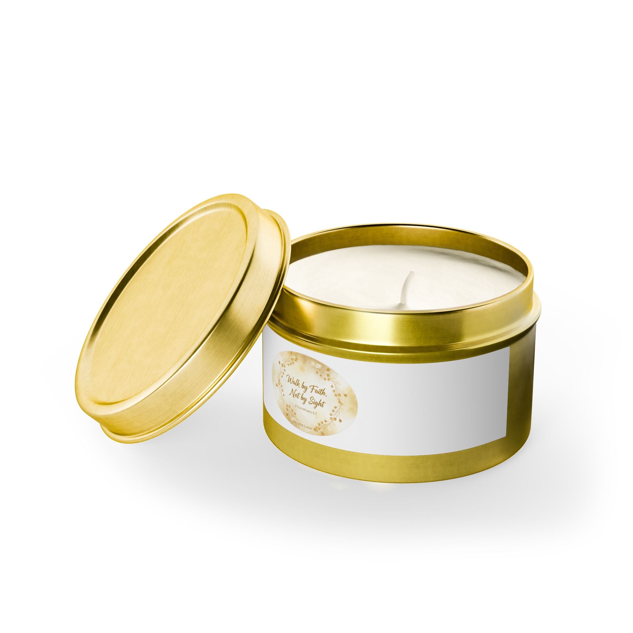 Gold Floral 'Walk by Faith, Not by Sight' Tin Candle — Inspirational Scented Gift