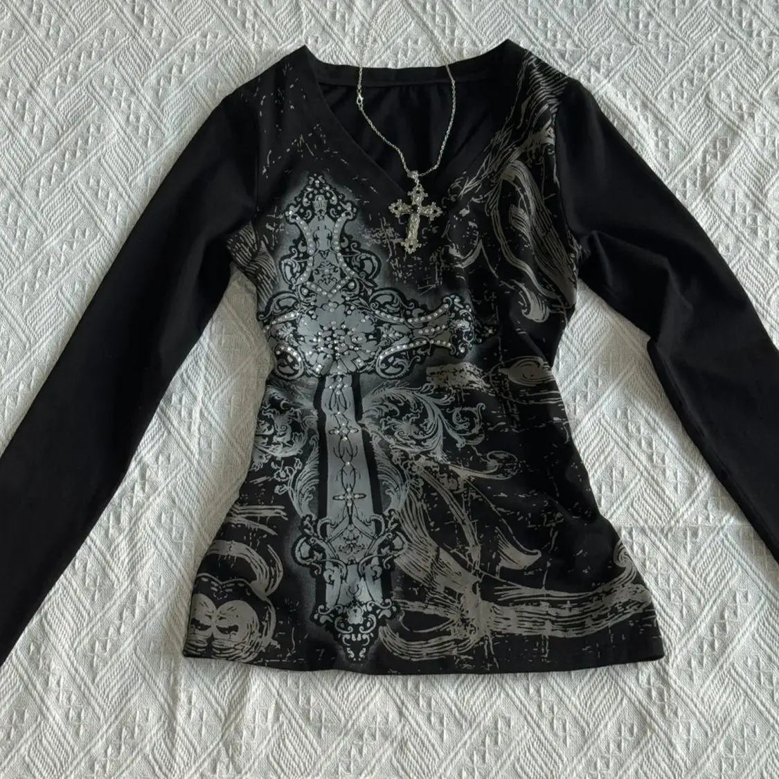 Retro Hip Hop Y2K T-Shirts Fashion Women Sexy Long Sleeve Gothic Vintage Punk Streetwear Tops Casual Slim Hot Girl Autumn Tees